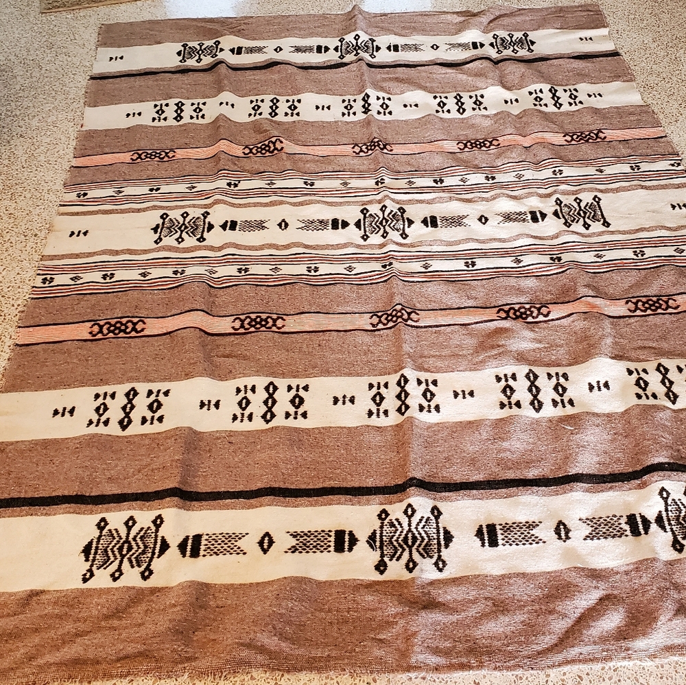 Vintage Morrocan Tribal Woven Wool Rug/Blanket Handmade
